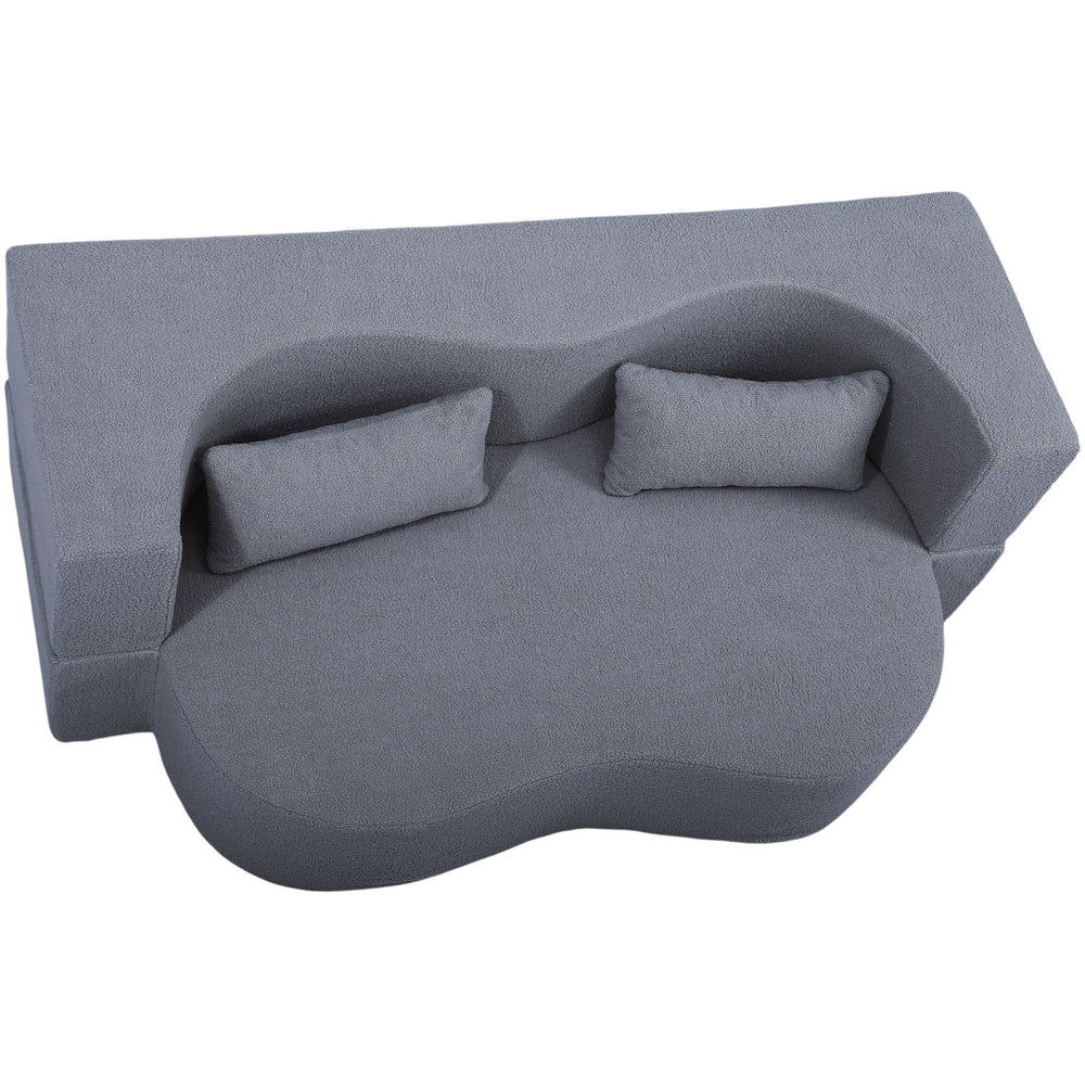 English Elm 2-in-1 Convertible Sofa Bed - Full Size Folding Loveseat with Plush Teddy Fabric, No Assembly Needed Grey W3163P322890