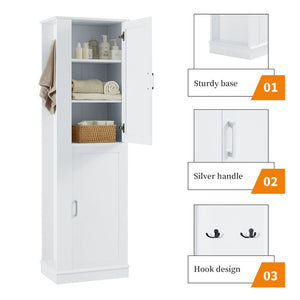 English Elm Tall Bathroom Storage Cabinet - Freestanding Mdf Organizer With Adjustable Shelves & Modern White Finish N725P241834K-GIGA