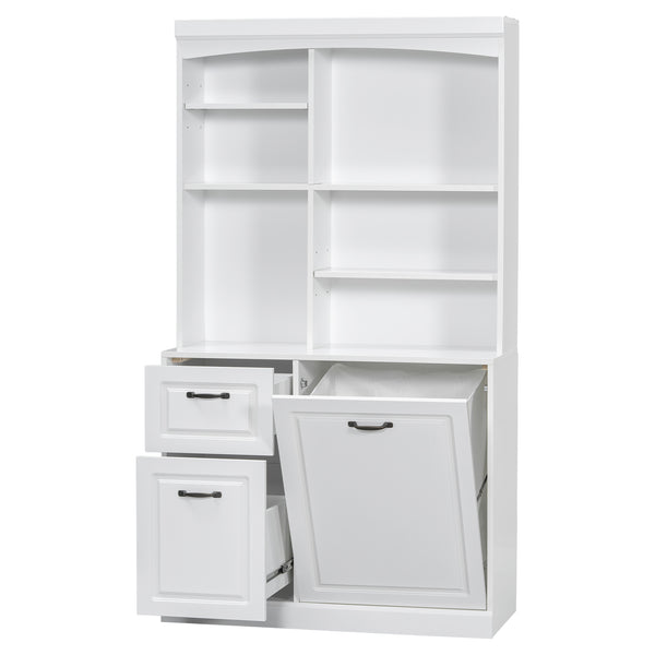 English Elm Bathroom Tall Storage Cabinet with Tilt-Out Hamper, 70.9" Linen Tower, 2 Drawers, Adjustable Shelves, White Finish N725P278420K