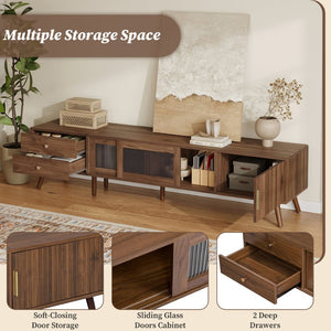 English Elm 76" Wood Grain Media Console with Glass Doors Deep Drawers and Living Room Storage N710P397467P