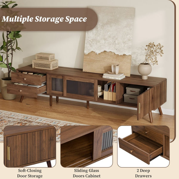 English Elm 76" Wood Grain Media Console with Glass Doors Deep Drawers and Living Room Storage N710P397467P
