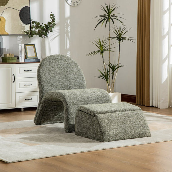 English Elm 24.8 Inch Chenille Armless Accent Chair with Matching Storage Ottoman for Any Room Green W3098P451470