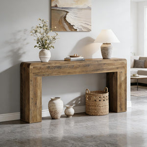 English Elm Coffee Console Table Industrial Metal Frame Vintage Wood Grain 2 Tier Entryway Sofa T3971P447325