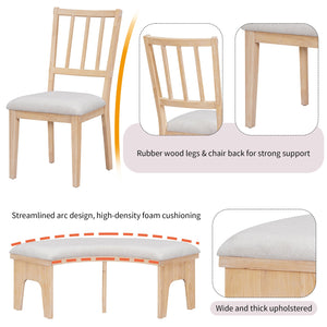 English Elm TREXM Round 5-Piece Rustic Dining Set with Upholstered Chairs and Curved Bench, Distressed Wood Finish Beige+Natural ST000146AAD