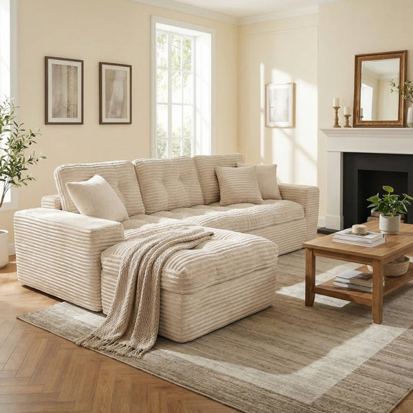 English Elm Modular Cloud Sectional Sofa with Ottoman Faux Fur Velvet Plush Living Room Couch W5502S00007