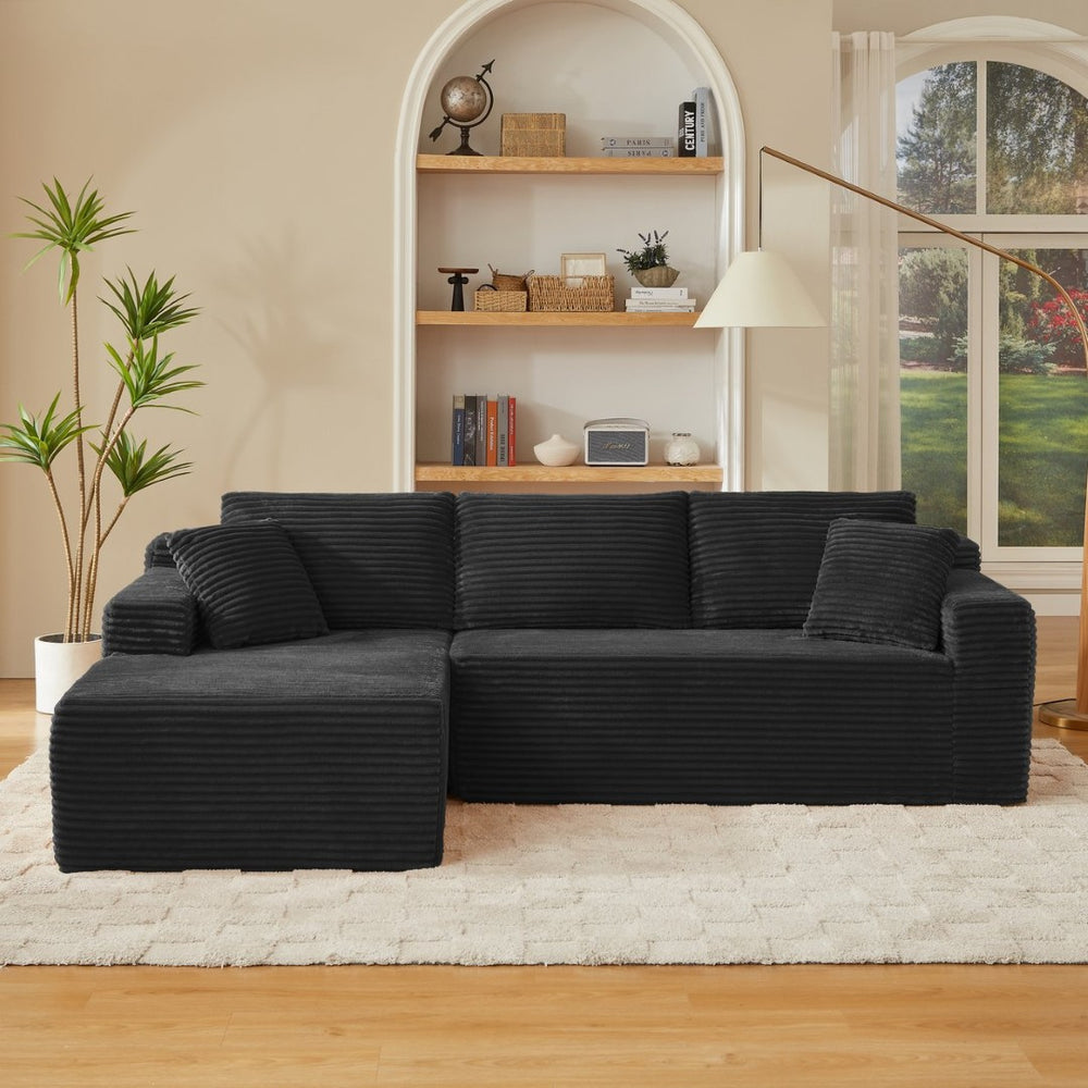 English Elm L-shaped Corduroy Cloud Sectional with Deep Seat for Living Room or Bedroom Lounge W2339S00117