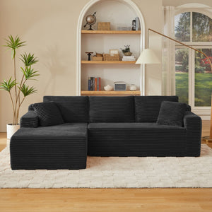 English Elm L-shaped Corduroy Cloud Sectional with Deep Seat for Living Room or Bedroom Lounge W2339S00117