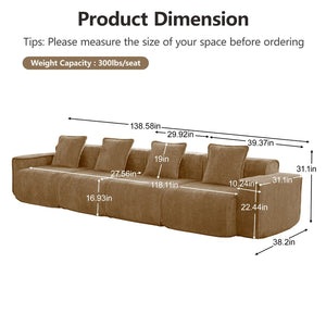English Elm Streamlined Velvet Modular Sofa Four Seat Deep Cloud Foam French Piping Living Room Brown W3041S00375