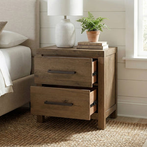 English Elm Rustic Oak Veneer Nightstand with Usb Charging Hub Dovetail Drawers Bedroom Storage B011P467871