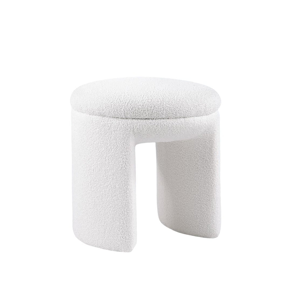 English Elm Contemporary Plush Pleated Round Ottoman Stool with Gold Trim Base, Velvet-Like Accent Seat for Living Room White 19 L x 19 W x 20 H B2741P388366