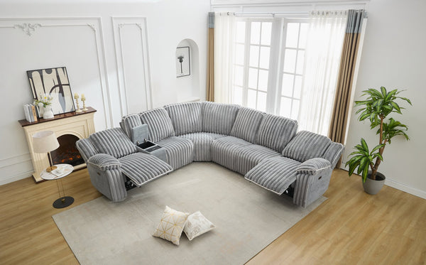 English Elm M078 Power Reclining Sectional Sofa with Dual USB Ports, Armrests & Back Reset for Ultimate Comfort Grey W1805S00081