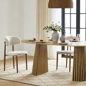 English Elm Solid Wood Extendable Dining Set with Iron Pipe Frame and Cushioned Beech Chairs Beige,Natural,Walnut W3590S00018