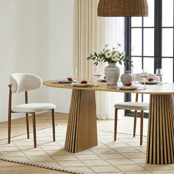 English Elm Solid Wood Extendable Dining Set with Iron Pipe Frame and Cushioned Beech Chairs Beige,Natural,Walnut W3590S00018