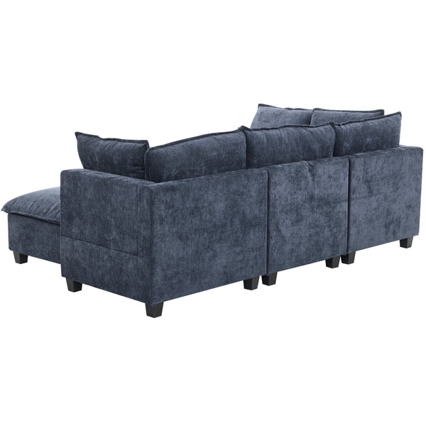 English Elm 90" U-shaped Sectional Sofa Modular Couch with Movable Ottoman, Hidden Charging Coffee Table, Durable Comfort Blue N719S001780C