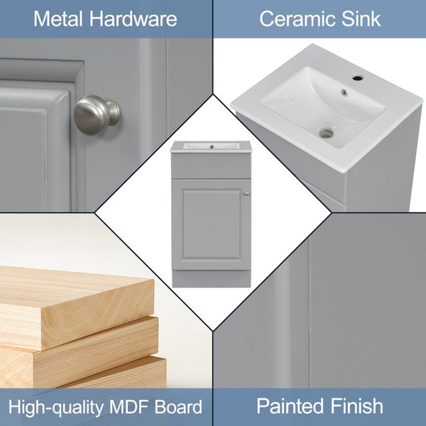 English Elm [video] Compact Sage Green Bathroom Vanity with Ceramic Sink Soft Close Cabinet Grey N759P237932E