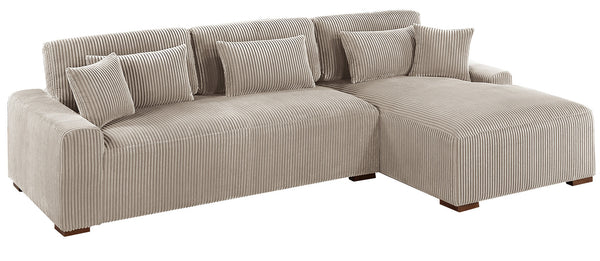 English Elm Modern Plush Corduroy 2pc Sectional Sofa with Chaise, Sleek Low-Profile Legs and 5 Accent Pillows Camel 68 L x 41 W x 21 H B011S01281