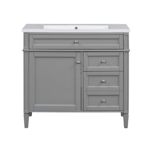 English Elm 36'' Modern Bathroom Vanity Set With Mirror, 2 Soft-Close Drawers, & 6 Open Shelves For Storage N710S236006E