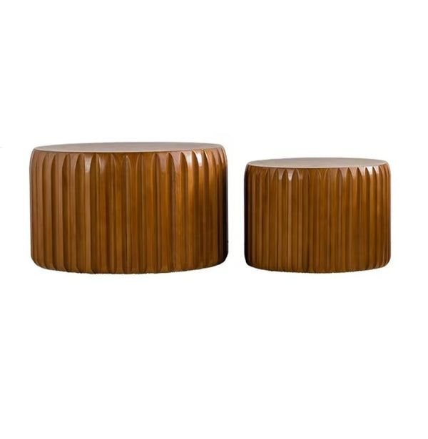English Elm Set of 2 Fluted Nesting Round Tables Solid Wood Mdf Mid-century Living Room W3158P407134