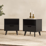 1-Drawer Midcentury Nightstand - Set of 2 Black HANB4CBLC-2PK Walker Edison