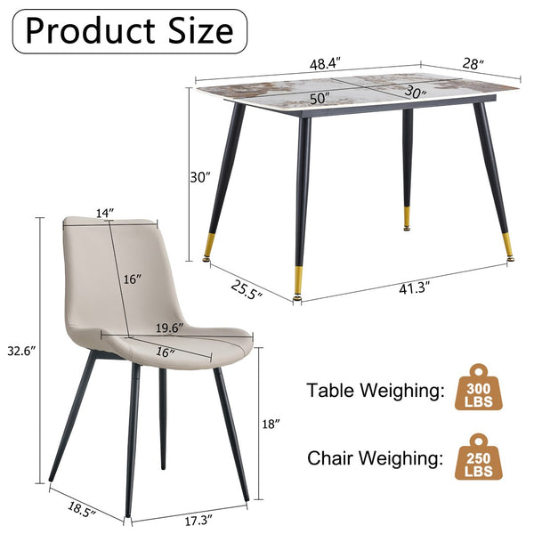 English Elm Table 5-Piece Dining Set: Luxurious Sintered Stone Top With 4 Ergonomic Warm Gray Pu Chairs For Comfort W1151S04205-GIGA