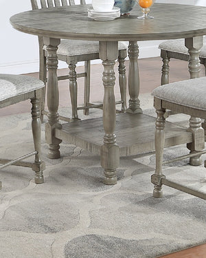 English Elm Dining Solid Wood 6-Piece Set with V-Back Chairs and Bench, Dark Finish, Contemporary Dining Appeal LIGHT GREY 59 L x 59 W x 9 H B011S00974