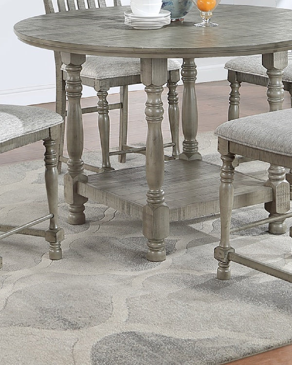 English Elm Dining Solid Wood 6-Piece Set with V-Back Chairs and Bench, Dark Finish, Contemporary Dining Appeal LIGHT GREY 59 L x 59 W x 9 H B011S00974