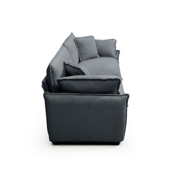 English Elm 3 Piece Comfortable Oversized Sectional Sofa Set – Plush Grey Corduroy With Memory Foam Cushions W714S00747