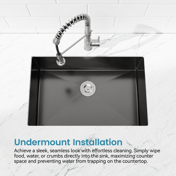 English Elm Stainless Steel Handmade Undermount Kitchen Sink Matte Black Single Bowl Deep Basin T3177P370633