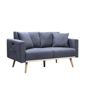 English Elm Elio Mid-century Linen Loveseat with Usb Ports Side Pockets and Tapered Wood Legs Dark Gray B2749P413344