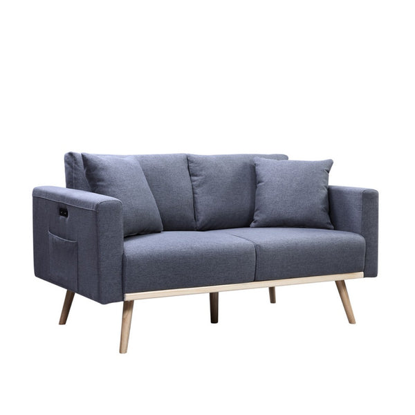 English Elm Elio Mid-century Linen Loveseat with Usb Ports Side Pockets and Tapered Wood Legs Dark Gray B2749P413344