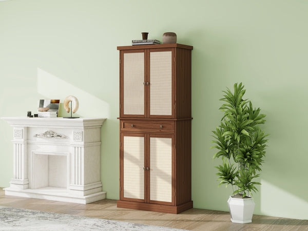 English Elm 4 Triamine Waterproof 4-Door Cabinet with Drawer, Adjustable Shelves, Metal Hinges, 180° Openability W688141543