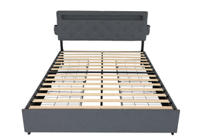English Elm Queen Upholstered Bed Frame with Headboard, USB Charging, RGB LED Lights & 4 Storage Drawers, Dark Gray W1960P175566