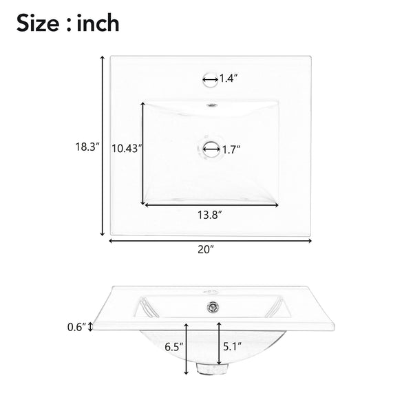 English Elm 20" Gray Bathroom Vanity with Ceramic Sink, Soft-Close Door, U-Shaped Adjustable Shelf & Door Storage Rack for Small Spaces N729P299364E
