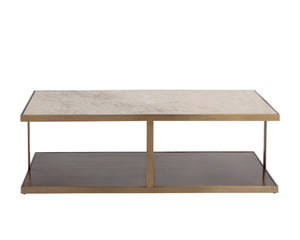 Sunpan Kamali Coffee Table - Elegant Beige Marble Top with Antique Gold Base for Luxurious Living Spaces