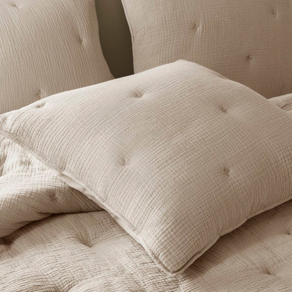 English Elm 3-piece King Cotton Muslin Quilt Set Crinkle Texture Embroidered Farmhouse Bedding B035P408350