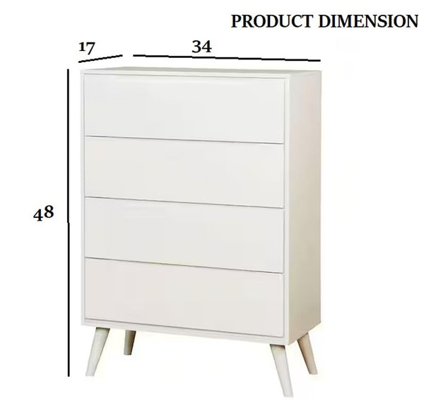 English Elm Modern Mid-Century Chest with Tapered Legs and Four Recessed-Handle Drawers, Sleek Storage Appeal White 37 L x 20 W x 44 H B2741P367991