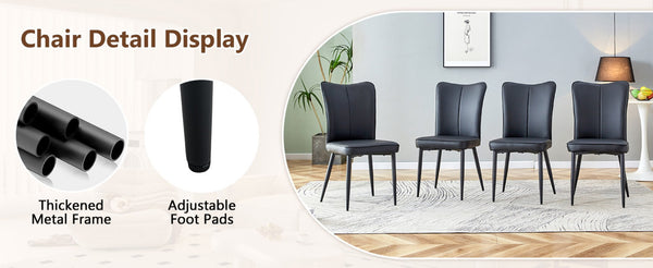 English Elm Table Set: Modern Walnut Grain Dining Table With 8 Black Pu Chairs For Stylish Comfort & Storage W1151S04287-GIGA