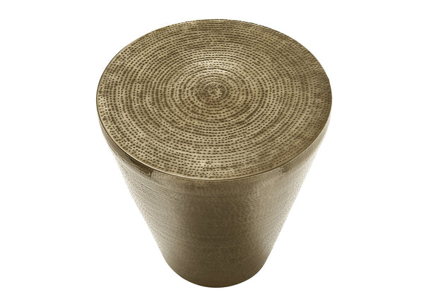 English Elm Accent Table - Hand-Crafted Gold Metal Drum Design, Modern Style For Living Room & Bedroom Décor B2710P219455