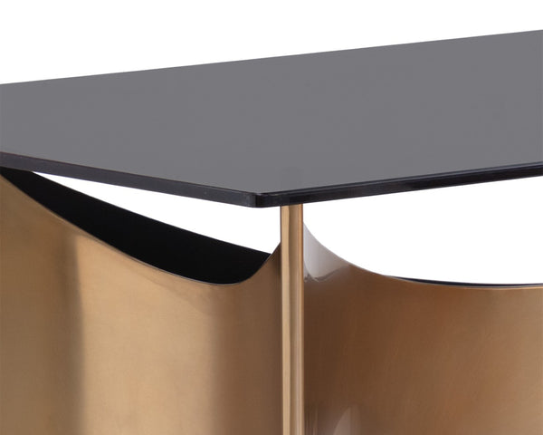 Sunpan LONDON Desk - Modern Glamour with Smoked Glass Top & Antique Gold Base for Stylish Workspaces 109644