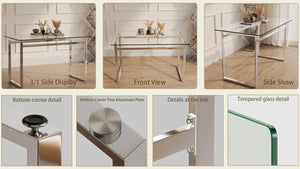 English Elm 51" Modern Minimalist Rectangular Glass Dining Table for 4-6, 8mm Tempered Top with Chrome Legs, Sleek Desk W3732P369039