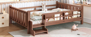 English Elm Queen Bunk Bed with Trundle Solid Pine Kids Car Themed Frame Built-in Bookshelf Natural W1580S00537