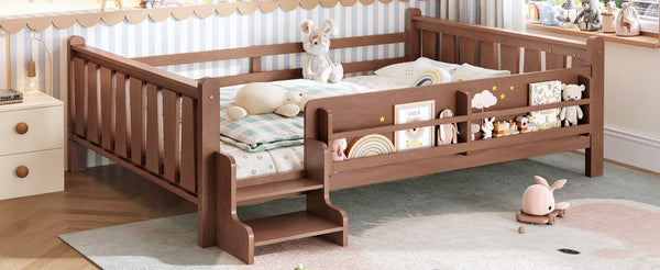 English Elm Queen Bunk Bed with Trundle Solid Pine Kids Car Themed Frame Built-in Bookshelf Natural W1580S00537