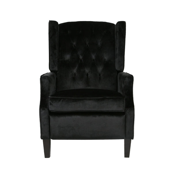 English Elm Christopher Knight Home® - Pushback Mid Century Wingback Recliner Chair with Rivet Trim, Upholstered Fabric Accent Seat for Living Room Black 63486.00NVLTBLK