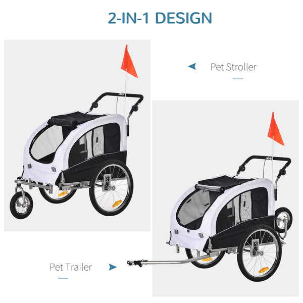 English Elm Aosom 2‑in‑1 Dog Bike Trailer & Pet Stroller with Canopy, Vent Roof, Storage Pockets, Steel Frame W2225P173805