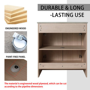 English Elm 42 Inch Freestanding Bathroom Vanity With Ceramic Sink, Soft-Close Doors & Ample Storage Space W999S00304