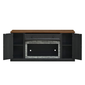 English Elm Elegant Walnut Media Console with Gray Brick Base Open Bay and Adjustable Shelving Black N721P394506B