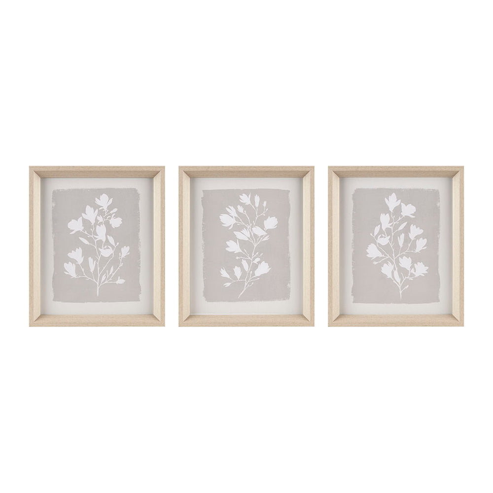 JLA Home Madison Park - 3-piece Framed Glass Wall Art Set — Neutral Botanical Prints Under Glass, Natural Wood Frames, 12x14 each MP95G-0298