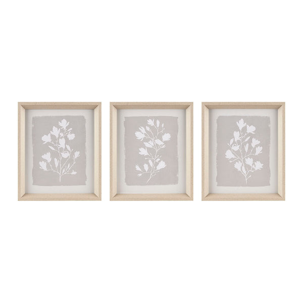 JLA Home Madison Park - 3-piece Framed Glass Wall Art Set — Neutral Botanical Prints Under Glass, Natural Wood Frames, 12x14 each MP95G-0298