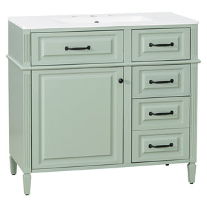 English Elm 36-Inch Modern Bathroom Vanity With Ceramic Sink, Adjustable Shelves, Flip Drawers & Metal Handles N725P350849F