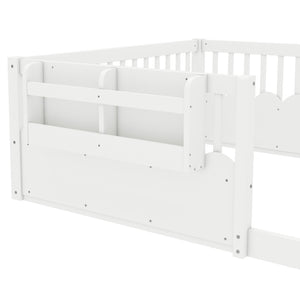 English Elm Twin Low Profile Kids Floor Bed Pine Wood Frame with Safety Rail and Built in Bookshelf White W1580P373138